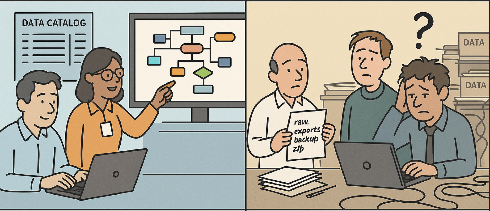 Cartoon for poor vs good data governance